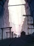  bridge building highres lamp male_focus minecraft miner railroad_tracks scenery seo_tatsuya sketch solo valley 