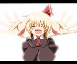  :3 ^_^ blonde_hair closed_eyes do_(4-rt) dress_shirt fang hair_ribbon letterboxed neckerchief open_mouth outstretched_arms ribbon rumia shirt short_hair skirt skirt_set smile solo touhou 