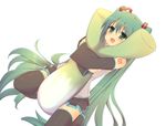  aqua_eyes aqua_hair bad_id bad_pixiv_id detached_sleeves dutch_angle hatsune_miku hikicha long_hair looking_at_viewer open_mouth pillow pillow_hug simple_background skirt smile solo spring_onion twintails very_long_hair vocaloid 