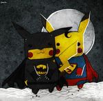  batman batman_(series) berkozturk cape looking_at_viewer male mammal moon nintendo pikachu pok&#233;mon pok&eacute;mon superman video_games wings 
