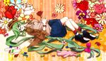  bespectacled bunny flower glasses green_eyes green_hair hat hatsune_miku long_hair lying ogakko_(oga_rhythm) on_back solo stuffed_animal stuffed_toy twintails very_long_hair vocaloid watch 