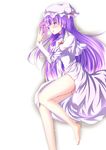  bare_legs barefoot blush book inu3 long_hair lying masturbation on_side patchouli_knowledge profile purple_eyes purple_hair simple_background solo touhou 