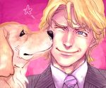  blonde_hair blue_eyes dog formal john_(tiger_&amp;_bunny) keith_goodman kiss male_focus mamemo_(daifuku_mame) necktie one_eye_closed suit tiger_&amp;_bunny 
