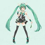  bad_id bad_pixiv_id blush choker frown green_eyes green_hair hatsune_miku long_hair mxnxm parody pigeon-toed precure simple_background skirt smile_precure! solo thighhighs twintails very_long_hair vocaloid 