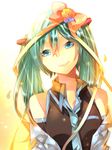  aqua_eyes aqua_hair bad_id bad_pixiv_id bare_shoulders hair_ribbon hanagerian hatsune_miku head_tilt long_hair necktie ribbon smile solo twintails vocaloid 