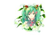  aqua_eyes bad_id bad_pixiv_id bare_shoulders flower green_hair hair_flower hair_ornament hatsune_miku long_hair nr_(cmnrr) simple_background smile solo twintails upper_body vocaloid white_background 