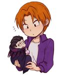  black_eyes black_hair caster_(fate/zero) chibi fate/zero fate_(series) jacket kty_(04) male_focus multiple_boys orange_hair pearl purple_jacket uryuu_ryuunosuke white_background 