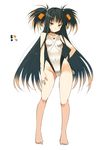  1girl barefoot black_hair blush capcom long_hair monster_hunter multicolored_hair oota_yuuichi personification plesioth solo very_long_hair 