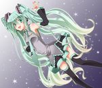 b-cat bad_id bad_pixiv_id bare_shoulders detached_sleeves green_eyes green_hair hatsune_miku headset long_hair necktie open_mouth skirt solo thighhighs twintails very_long_hair vocaloid 
