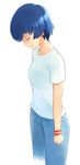  ano_natsu_de_matteru bad_id bad_pixiv_id closed_eyes kick-to-rip pants shirt simple_background solo sweatband t-shirt tanigawa_kanna tears white_background 