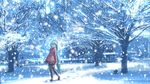  aqua_eyes aqua_hair coat footprints hatsune_miku highres long_hair pantyhose skirt snow solo strobe_nights_(vocaloid) tatsuya1227 tree twintails very_long_hair vocaloid walking 