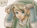  1boy blonde_hair blue_eyes chikuwa_(rinka) earrings fingerless_gloves gauntlets gloves green_shirt hat jewelry link looking_at_viewer male male_focus pose shirt solo the_legend_of_zelda the_legend_of_zelda:_twilight_princess twilight_princess 