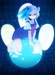  barefoot blue_hair character_request globe hair_ornament messier_number no_legwear red_eyes sitting smile solo star tenshi_no_utsuwa twintails 