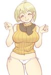  ahoge ashley_graham bad_id bad_pixiv_id blonde_hair blue_eyes breasts curvy large_breasts maou_alba midriff navel no_pants orange_shirt panties resident_evil resident_evil_4 ribbed_sweater scarf shirt side-tie_panties sleeveless sleeveless_turtleneck solo sweater turtleneck underwear white_panties 