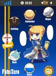  ahoge armor armored_dress artoria_pendragon_(all) ashita_(2010) avalon_(fate/stay_night) bad_id bad_pixiv_id bird blonde_hair blush_stickers bowl chibi command_spell cover cup dress excalibur fake_cover fate/zero fate_(series) flat_color formal gauntlets greaves green_eyes hair_ribbon letter lion ribbon rice_bowl saber solo sparkle suit sword weapon 