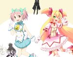  akemi_homura blazblue cosplay costume_switch crossover gun hazama kaname_madoka kyubey long_hair low-tied_long_hair machine_gun mahou_shoujo_madoka_magica mami_mogu_mogu multiple_girls pantyhose platinum_the_trinity quad_tails sayo_wini seiyuu_connection v weapon yuuki_aoi 