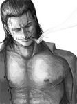  artist_request black_hair cigar closed_eyes greyscale hair_slicked_back male_focus monochrome muscle oekaki one_piece open_clothes open_shirt scar shirt sir_crocodile smile smoking solo undressing 