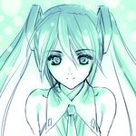  bare_shoulders face hatsune_miku long_hair magaki_ryouta monochrome necktie smile solo twintails upper_body vocaloid 