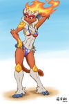  anthro beach bikini breasts clothed clothing female fire flaming_hair infernape mammal monkey navel nintendo pok&#233;mon pok&#233;morph pok&eacute;mon pok&eacute;morph primate seaside skimpy solo standing swimsuit video_games zenmigawa 