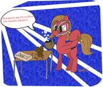  ask_pun box brown_hair bubble bubbles cutie_mark english_text equine female feral food friendship_is_magic green_eyes hair horse humor magnifying_glass mammal muffin my_little_pony pie pipe pony pun_pony table text tumblr 