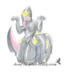  black black_body breasts claws fangs female forked_tongue hi_res markings naga nintendo pitch-black-crow plain_background pok&#233;mon pok&eacute;mon purple_markings pussy red_eyes red_teeth reptile scalie seviper snake solo tongue video_games white_background yellow_markings 