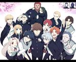  6+boys ahoge artoria_pendragon_(all) assassin_(fate/zero) berserker_(fate/zero) black_legwear caster_(fate/zero) emiya_kiritsugu everyone fate/zero fate_(series) gakuran gilgamesh highres inset irisviel_von_einzbern kayneth_el-melloi_archibald kotomine_kirei lancer_(fate/zero) matou_kariya multiple_boys multiple_girls not_present pantyhose rider_(fate/zero) saber school_uniform sola-ui_nuada-re_sophia-ri sweater_vest toosaka_tokiomi uryuu_ryuunosuke v vest waver_velvet yukihime_(mofumofu2225) 