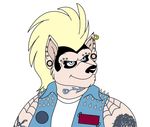  blonde_hair blue_eyes canine clothing furless hair isabellaprice male mammal piercing smile solo tattoo vest wolf 