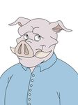  blue_eyes butch_slator clothing isabellaprice male mammal pig plain_background porcine solo tusks warthog 