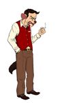  brown_hair cigarette clothing hair hyena ives lips male mammal plain_background shoes smoking solo teeth tillie vest 
