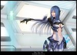  android blue_hair breasts cleavage highres kos-mos kos-mos_ver._3 large_breasts light long_hair navel realistic red_eyes rio_(cloudlee) solo xenosaga 