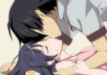  1girl araragi_karen araragi_koyomi black_hair brother_and_sister closed_eyes fried_egg hair_ornament hetero incest kiss monogatari_(series) nisemonogatari siblings side_ponytail tatukanezumi 