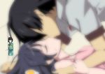  1boy 2girls araragi_karen araragi_koyomi araragi_tsukihi black_hair brother_and_sister closed_eyes fried_egg hair_ornament hetero incest kiss monogatari_(series) multiple_girls nisemonogatari siblings side_ponytail soft_focus tatukanezumi walk-in 