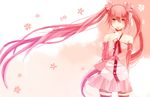  amarisu bad_id bad_pixiv_id bare_shoulders floating_hair flower hatsune_miku long_hair red_eyes red_hair sakura_miku skirt smile solo thighhighs twintails very_long_hair vocaloid 