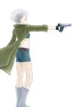  advance_wars advance_wars:_dual_strike black_hair boots cat_(advance_wars) crop_top fingerless_gloves flat_chest gloves gun handgun long_coat midriff pistol shorts sleeves_rolled_up suzu007 tokarev_tt-33 weapon 