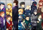  6+boys artoria_pendragon_(all) assassin_(fate/zero) bad_id bad_pixiv_id berserker_(fate/zero) black_keys caster_(fate/zero) column_lineup copyright_name emiya_kiritsugu everyone fate/zero fate_(series) gem gilgamesh highres kayneth_el-melloi_archibald kotomine_kirei lancer_(fate/zero) matou_kariya mercury multiple_boys rider_(fate/zero) saber staff toosaka_tokiomi tosainu uryuu_ryuunosuke volumen_hydragyrum waver_velvet 