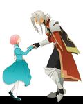  alexei_(tales_of_vesperia) alexei_dinoia armor dress estellise_sidos_heurassein eyes_closed grey_hair pink_hair red_eyes shoes smile tales_of_(series) tales_of_vesperia 