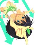  bad_id bad_pixiv_id black_hair blue_eyes directional_arrow elbow_gloves ganaha_hibiki gloves idolmaster idolmaster_(classic) itose_ikuto pointing ponytail solo upside-down vital_sunflower yellow_gloves 