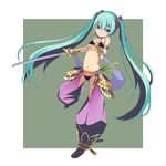  aqua_eyes aqua_hair artist_request bad_id bad_pixiv_id belt bracelet chaps cosplay dancer_(sekaiju) dancer_(sekaiju)_(cosplay) hand_on_own_chest hatsune_miku headset highres jewelry long_hair navel sekaiju_no_meikyuu sekaiju_no_meikyuu_4 solo sword twintails very_long_hair vocaloid weapon 