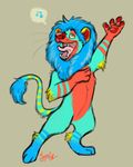  blue_fur blue_hair colorful coney_island denos fangs feline fur hair lion male mammal mane open_mouth orange_fur pawpads samyena singing solo striped stripes whiskers 