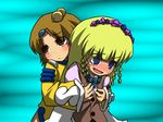  blonde_hair blue_eyes blush breast_grab breasts brown_eyes brown_hair grabbing grope groping norma_beatty open_mouth shirley_fennes tales_of_(series) tales_of_legendia tears 