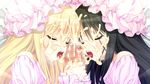  2girls black_hair blonde_hair censored cum disembodied_penis elena_(little_bitch) erekutorippu erika_(little_bitch) eyes_closed game_cg hat little_bitch multiple_girls penis ritoru_bicchi tongue tongue_out 