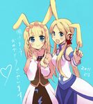  blonde_hair blue_eyes blush braid breasts heart open_mouth shirley_fennes stella_telmes tales_of_(series) tales_of_legendia 