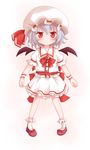  bat_wings blue_hair blush bow brooch hat hat_ribbon highres jewelry red_eyes remilia_scarlet ribbon sash shirt shize_(coletti) skirt skirt_set solo touhou wings wrist_cuffs 
