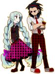  1boy 1girl alternate_costume braid gaias gaius_(tales) long_hair muse_(tales_of_xillia) muse_(tales_of_xillia_) muzet_(tales) necktie pointy_ears shoes skirt tales_of_(series) tales_of_xillia tie twintails very_long_hair 