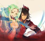  blach_hair black_hair breasts gaias gaius_(tales) green_eyes multicolored_hair muse_(tales_of_xillia) muzet_(tales) open_mouth pointy_ears red_eyes tales_of_(series) tales_of_xillia 
