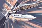  bad_id bad_pixiv_id emphasis_lines foreshortening gradius no_humans science_fiction shiny solo space_craft starfighter vic_viper 