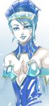  bad_id bad_pixiv_id bare_shoulders blue blue_eyes blue_hair blue_rose_(tiger_&amp;_bunny) breasts cleavage crystal_earrings deadchicken584 earrings elbow_gloves gloves hat jewelry karina_lyle lipstick makeup medium_breasts short_hair solo superhero tiger_&amp;_bunny 