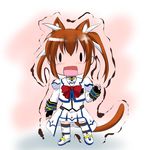  animal_ears brown_hair cat_ears cat_tail chibi hoshizuki_(seigetsu) kemonomimi_mode lyrical_nanoha mahou_shoujo_lyrical_nanoha open_mouth puru-see solo tail takamachi_nanoha touhou trembling |_| 