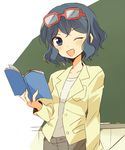  bad_id bad_pixiv_id blue_eyes blue_hair eyewear_on_head glasses inazuma_eleven_(series) inazuma_eleven_go one_eye_closed otonashi_haruna short_hair smile uramakaron 