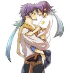  age_difference beard belt brown_eyes facial_hair father_and_daughter happy hermes_(tales_of_vesperia) judith pointy_ears purple_hair shoes tales_of_(series) tales_of_vesperia 